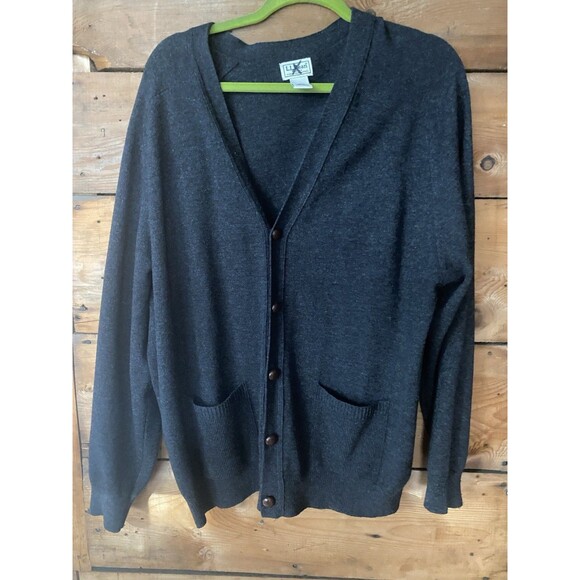 Vintage LL Bean Cardigan Sweater Men’s L Lambswool Braided Leather Buttons - Picture 2 of 11